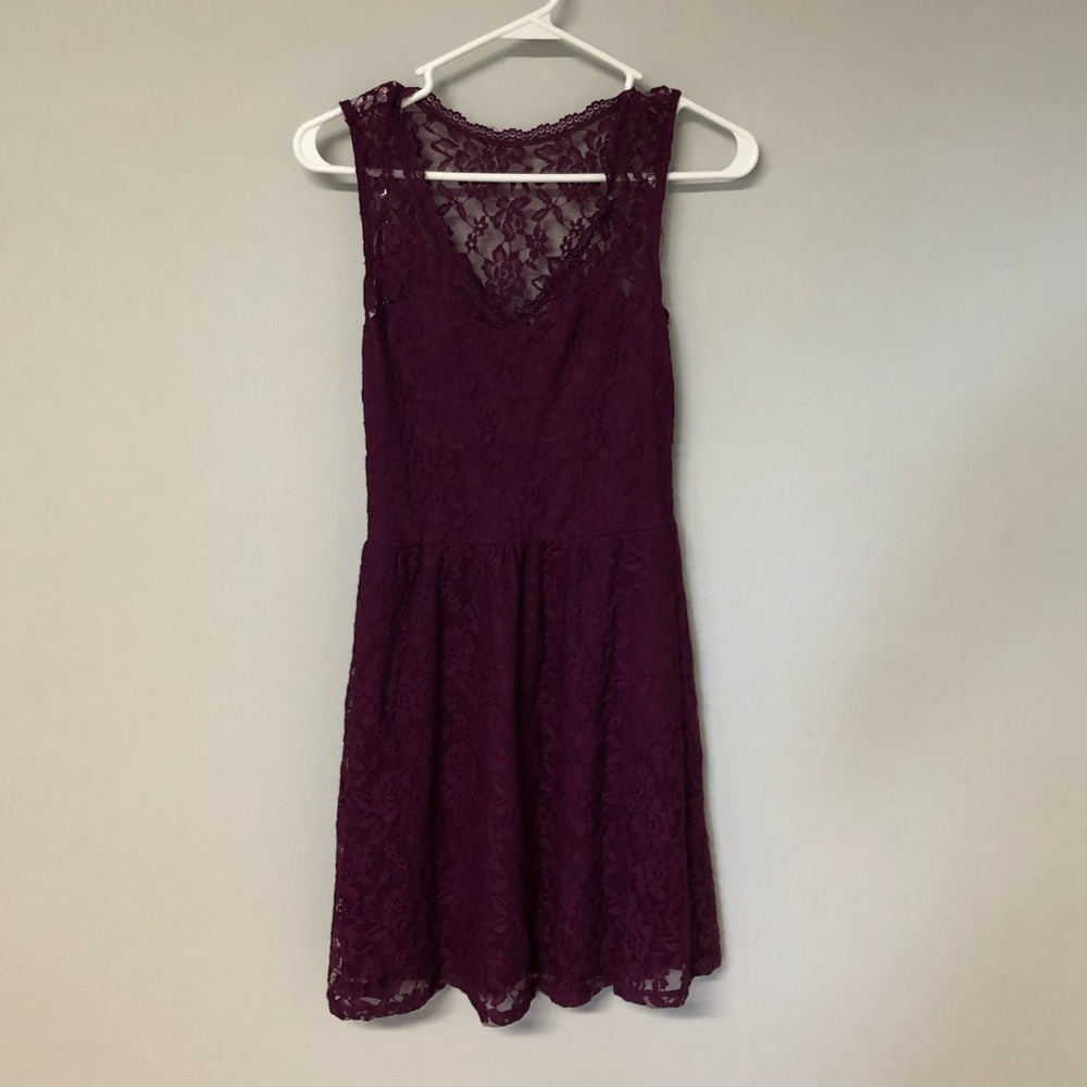 Lace, plum dress